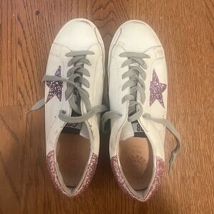 Golden Goose White super star with pink and purple glitter Size 7.5